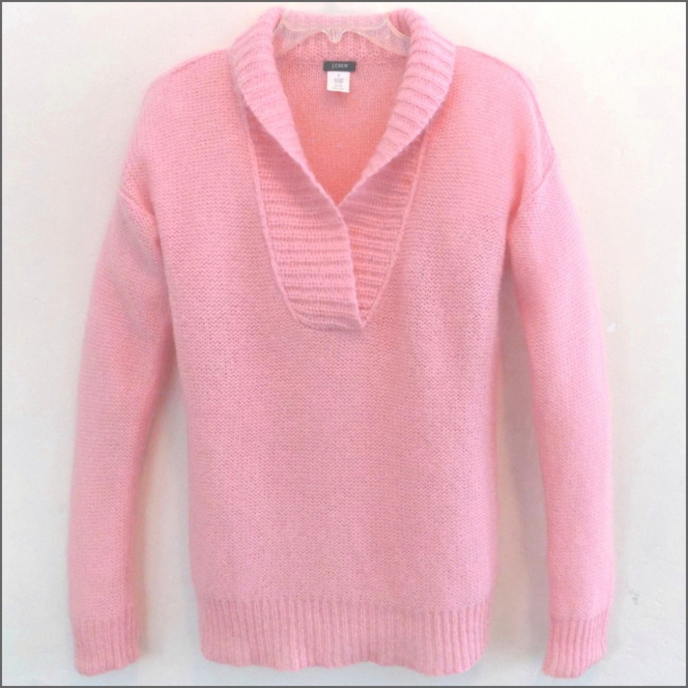 J Crew sweater S Pink Shawl collar Acrylic Mohair Wool Oversize Pullover Light